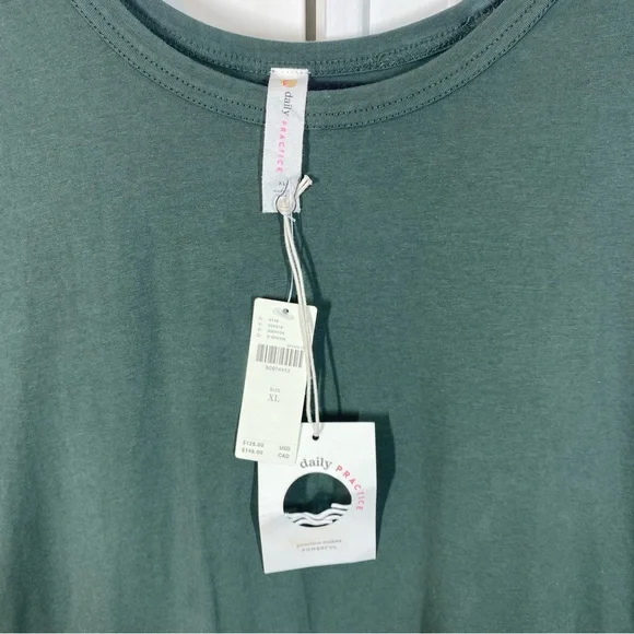Anthropologie Daily Practice Dark Green Solid Set Mini Dress Pleated Size  XL NEW
